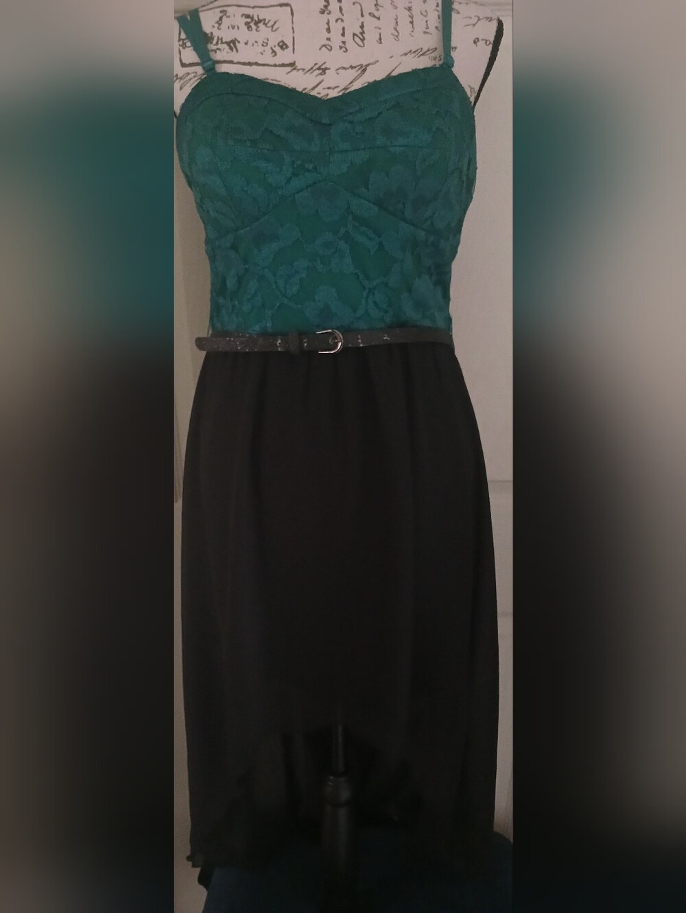 5/$25 Lily Rose Teal Lace Bodice Black High-Low Dress